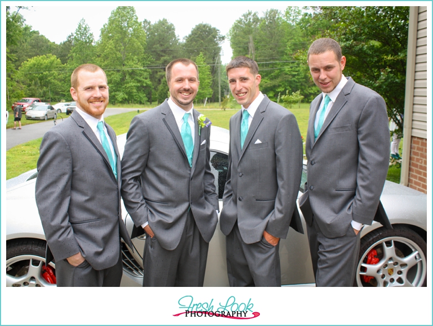 teal and gray groomsmen