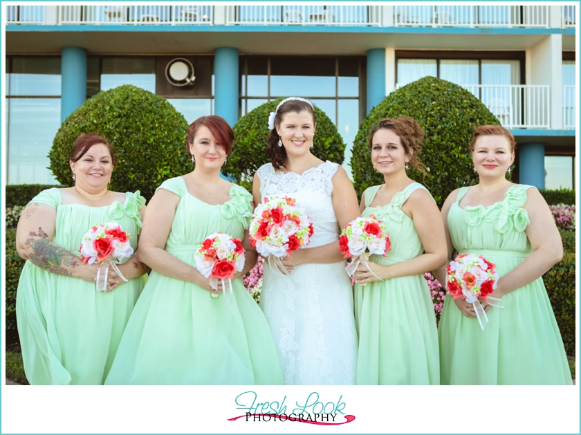 green and coral beach wedding