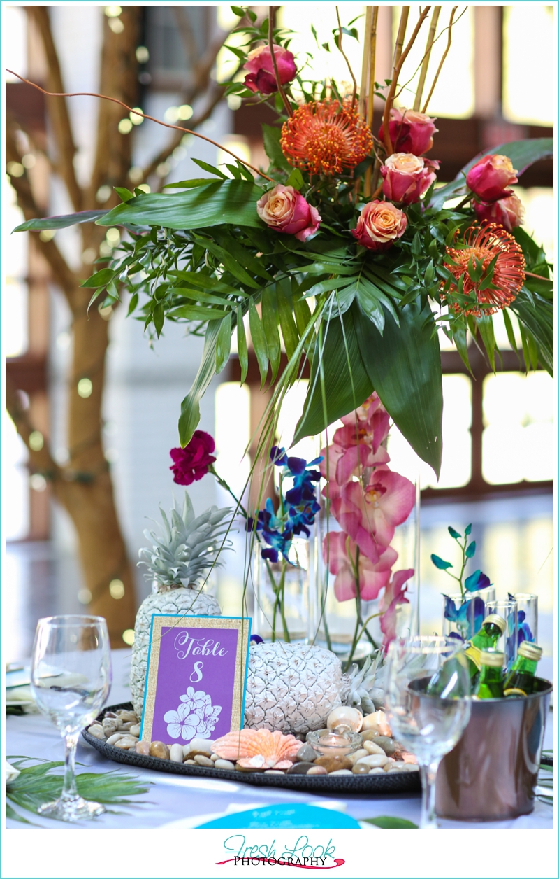 teal and purple wedding table