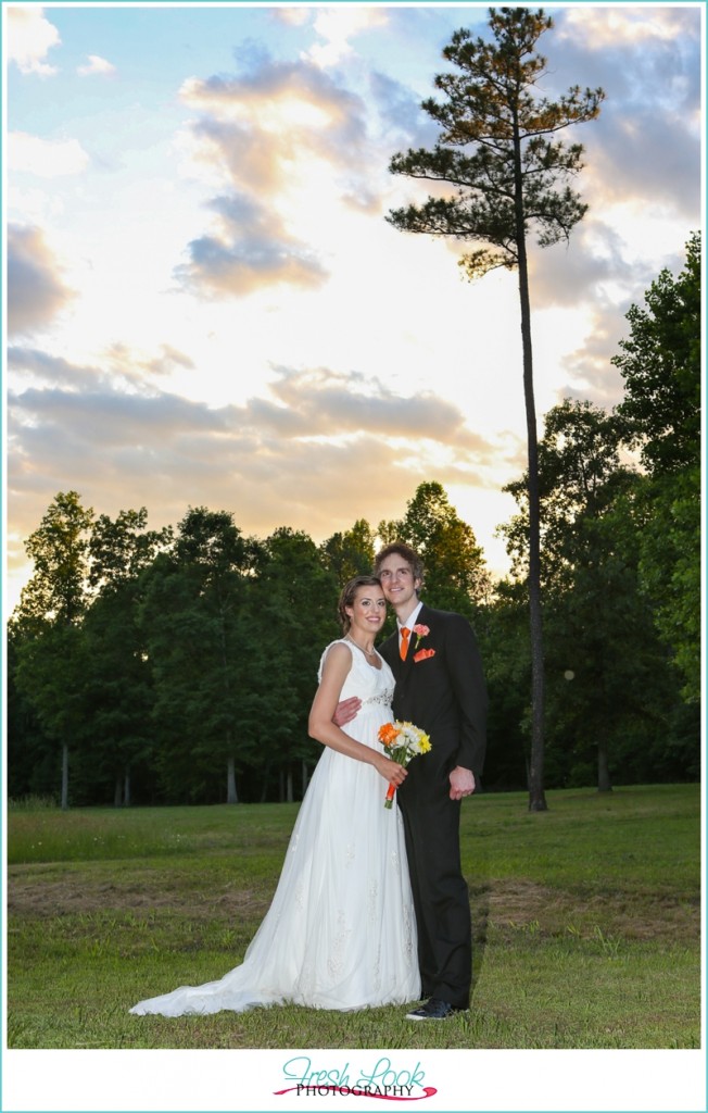 sunset bride and groom