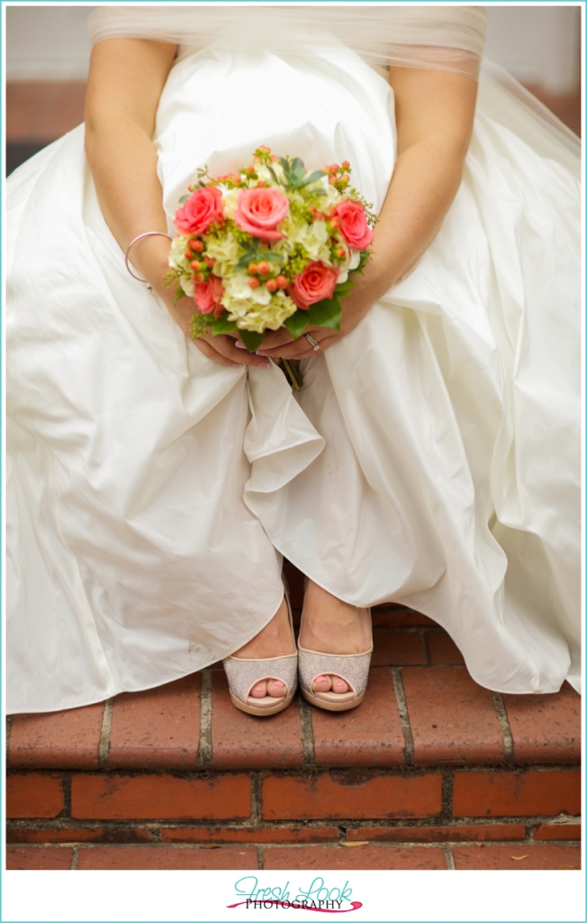 wedding bouquet and shoes