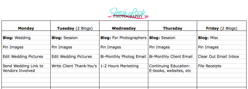 daily schedule for photographers