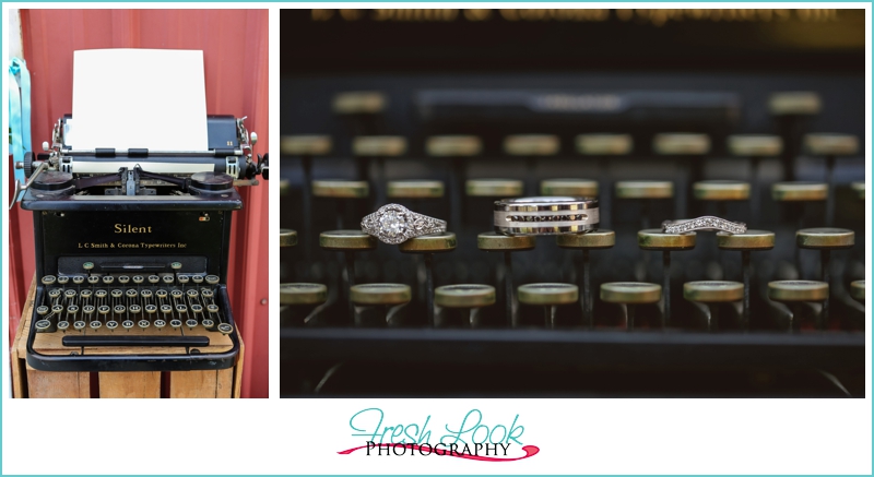 wedding rings on typewriter 