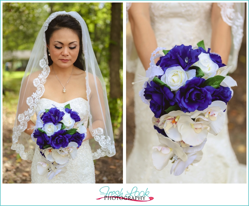 navy and white bouquet