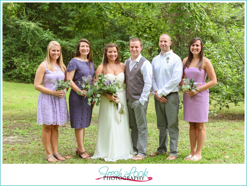 purple and green bridal party