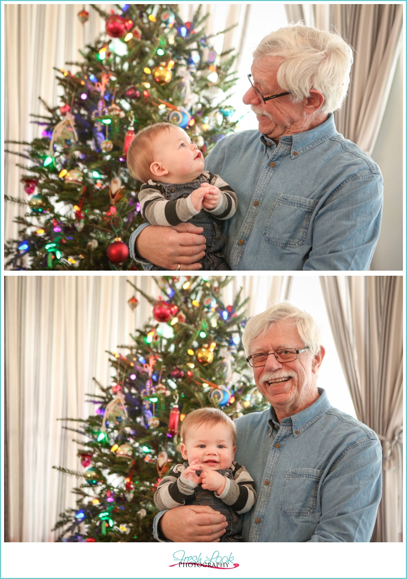 photos with grandpa by the tree