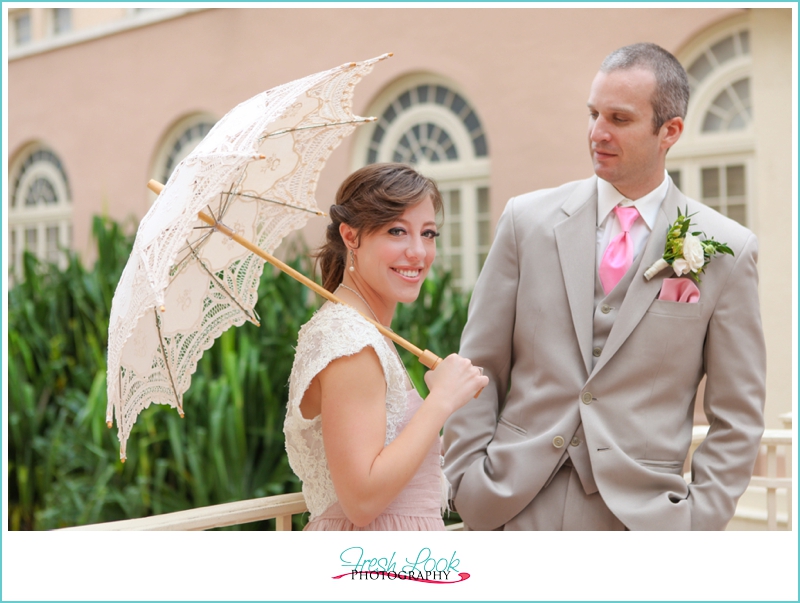 bridesmaid with lace umbrella