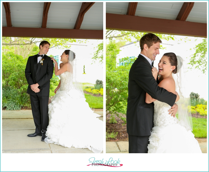 bride and groom first look