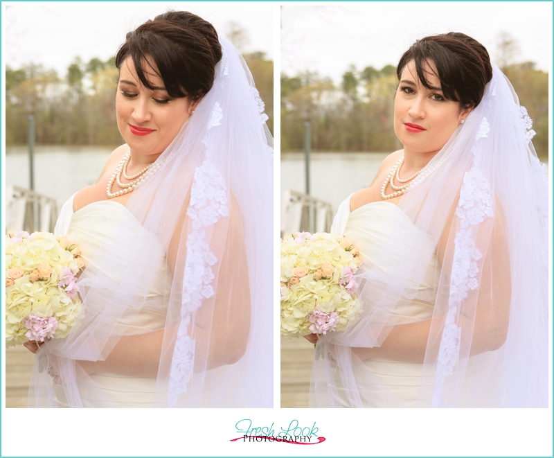 bridal portraits on the dock