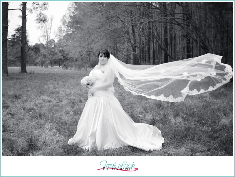 bridal shot with veil blowing