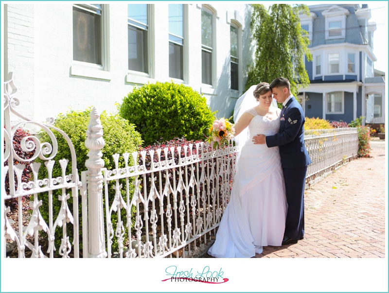 bride and groom in downtown Portsmouth