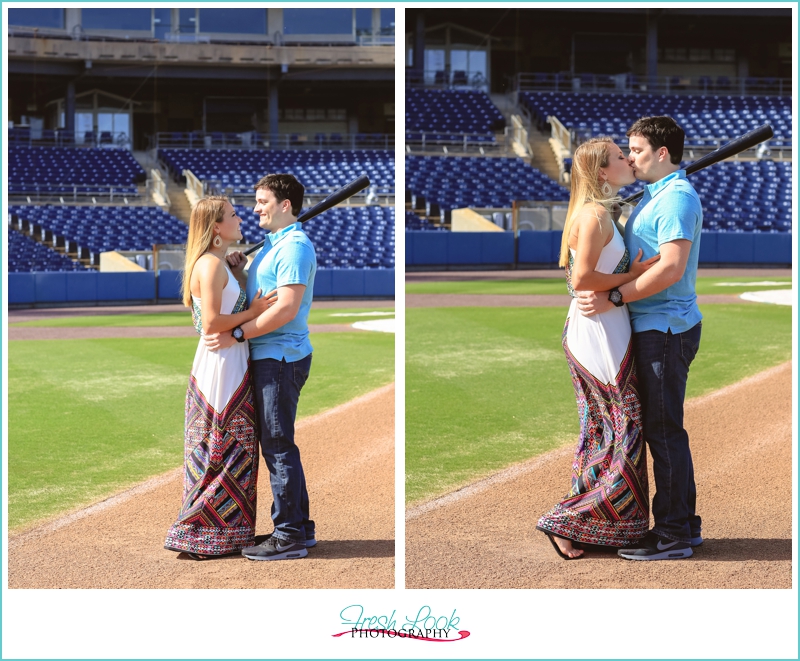 kissing on the baseball field