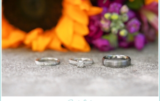 wedding rings with bouquet