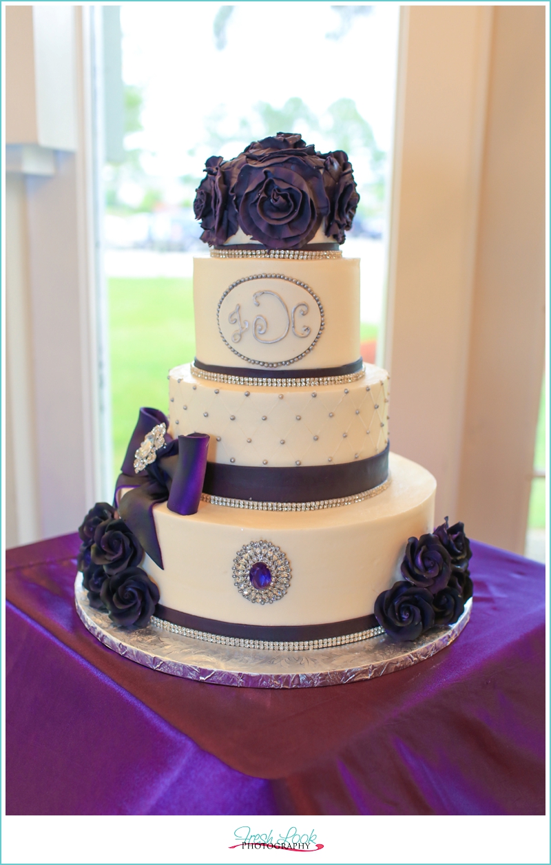purple and silver wedding cake