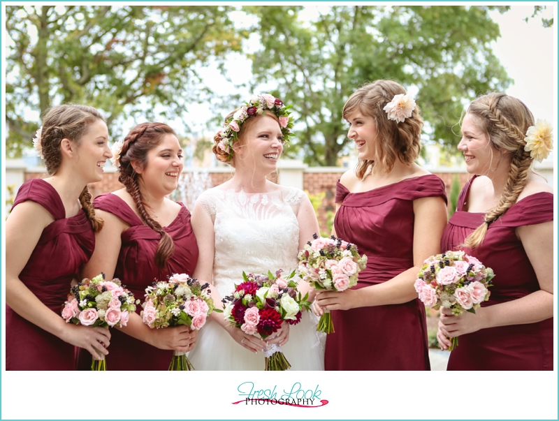bridesmaids laughing together