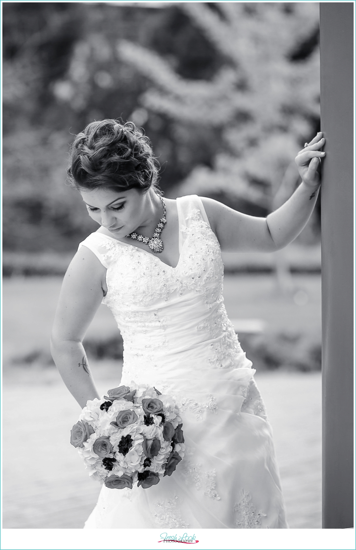 black and white bridal photo