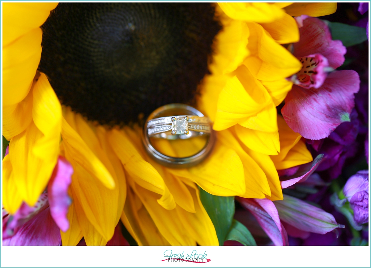 sunflowers and wedding rings