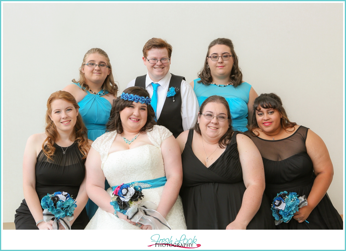 teal and black bridesmaids