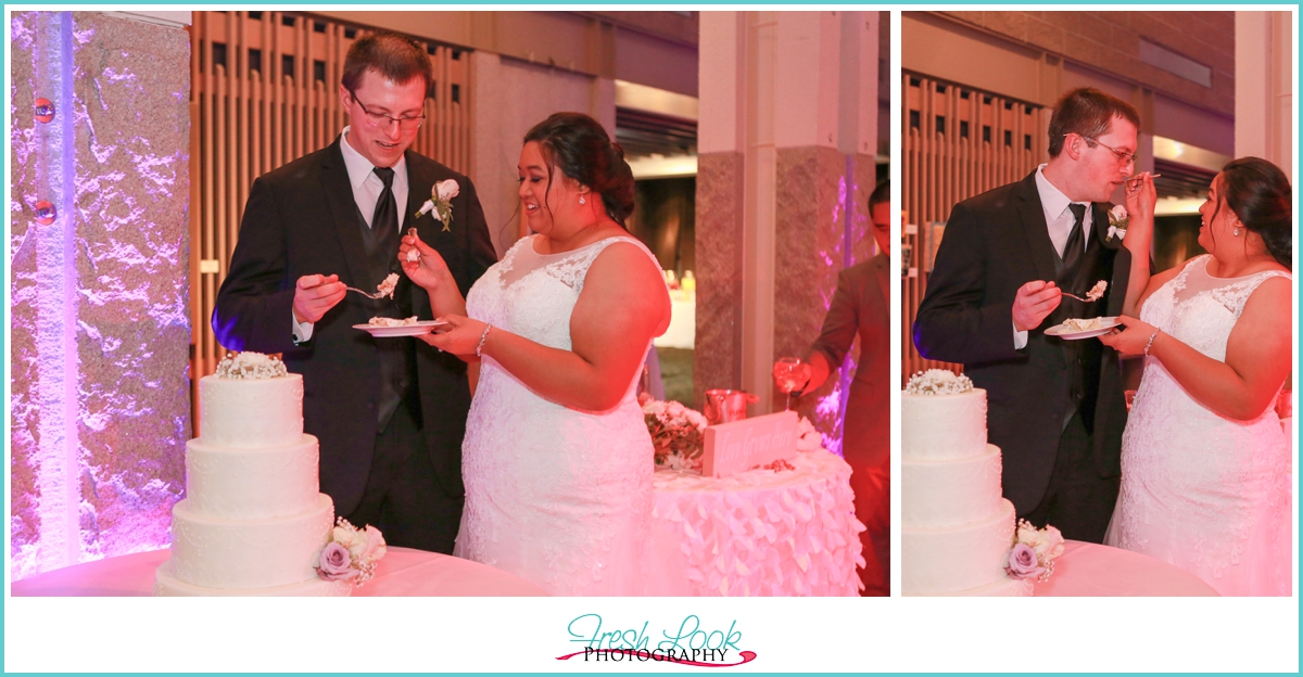 bride and groom cutting the cake