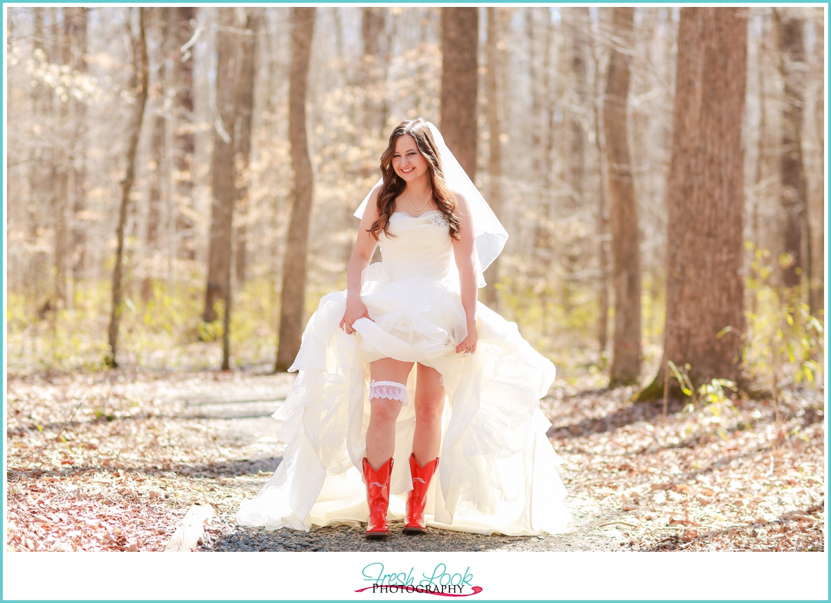 bride showing off her boots