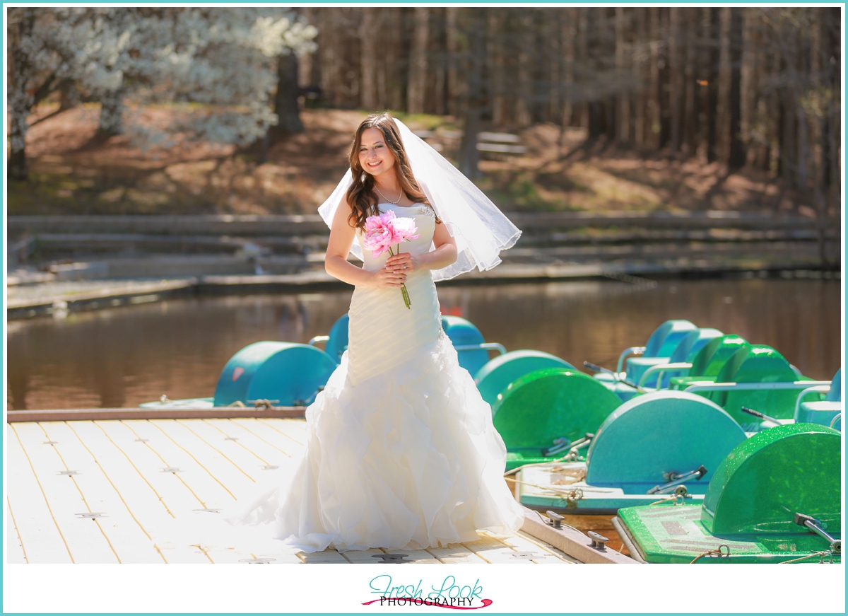 bridal portraits on the dock