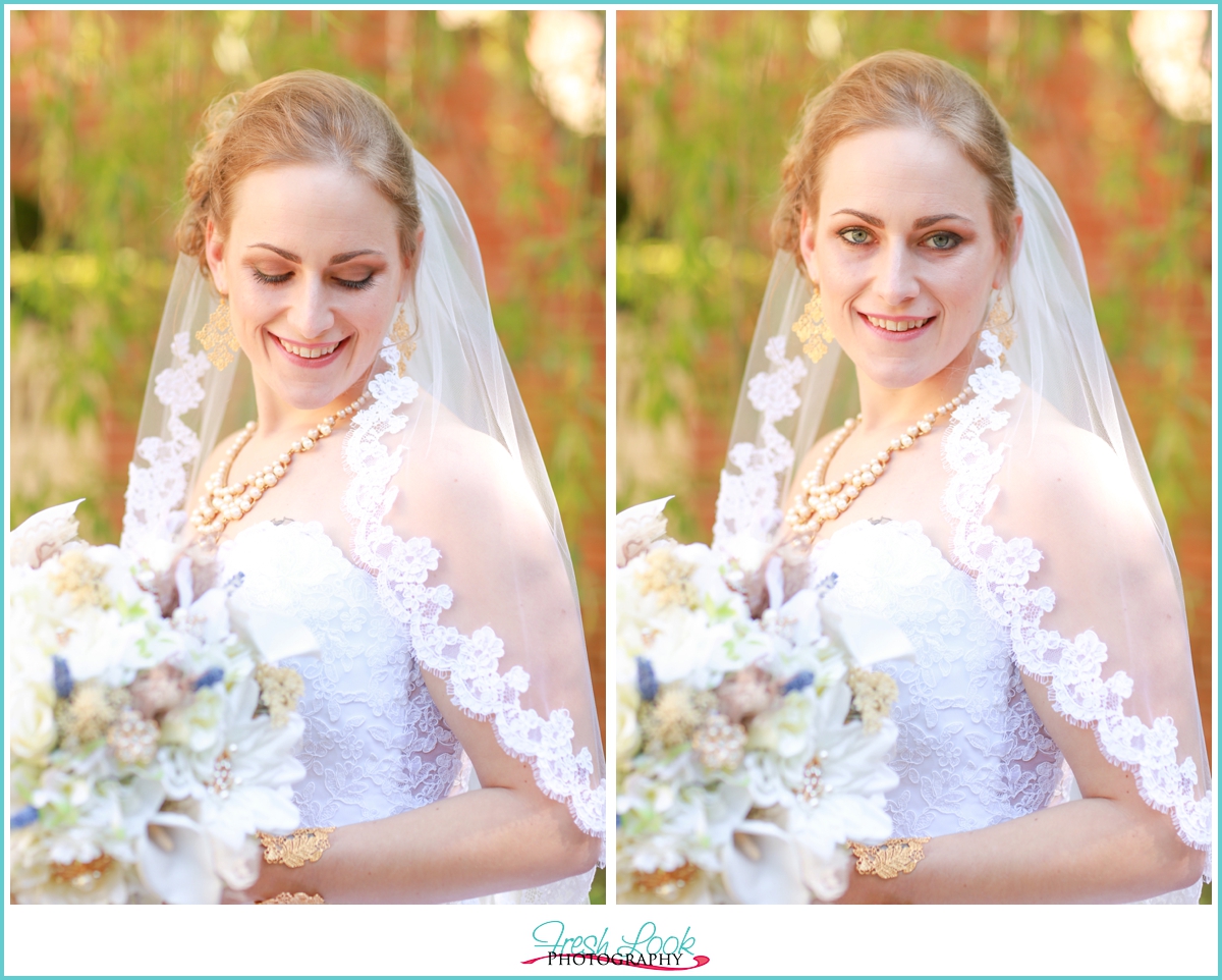 wedding dress and bridal bouquet