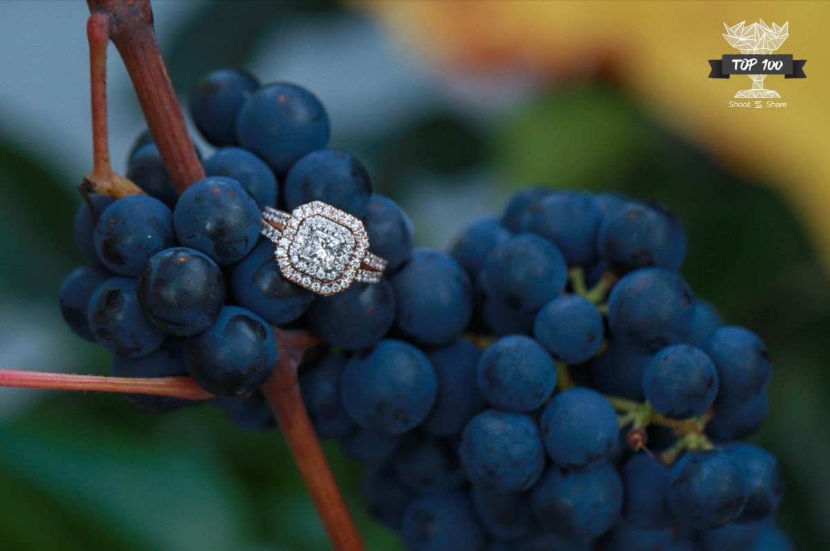 engagement ring on grapes