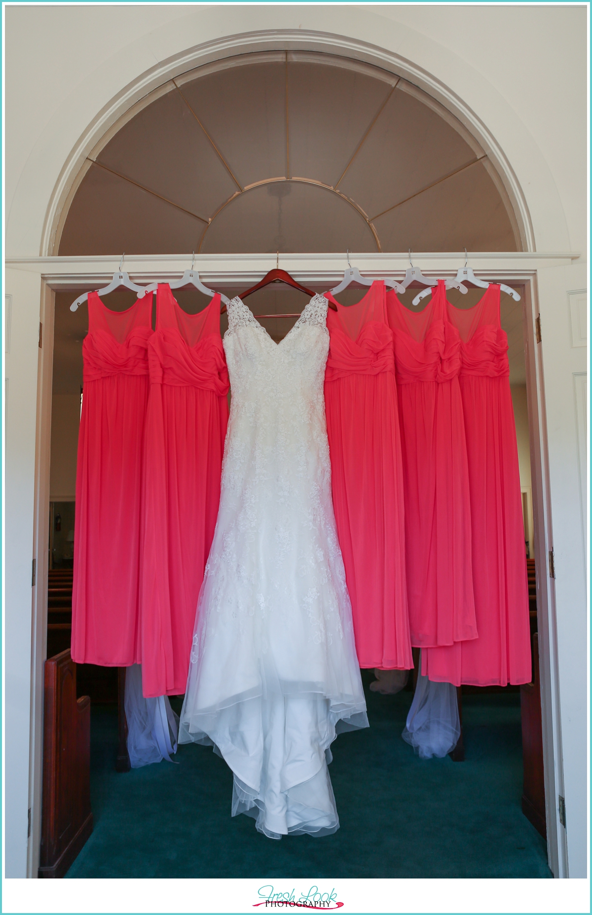 bridal gown and bridesmaid dresses