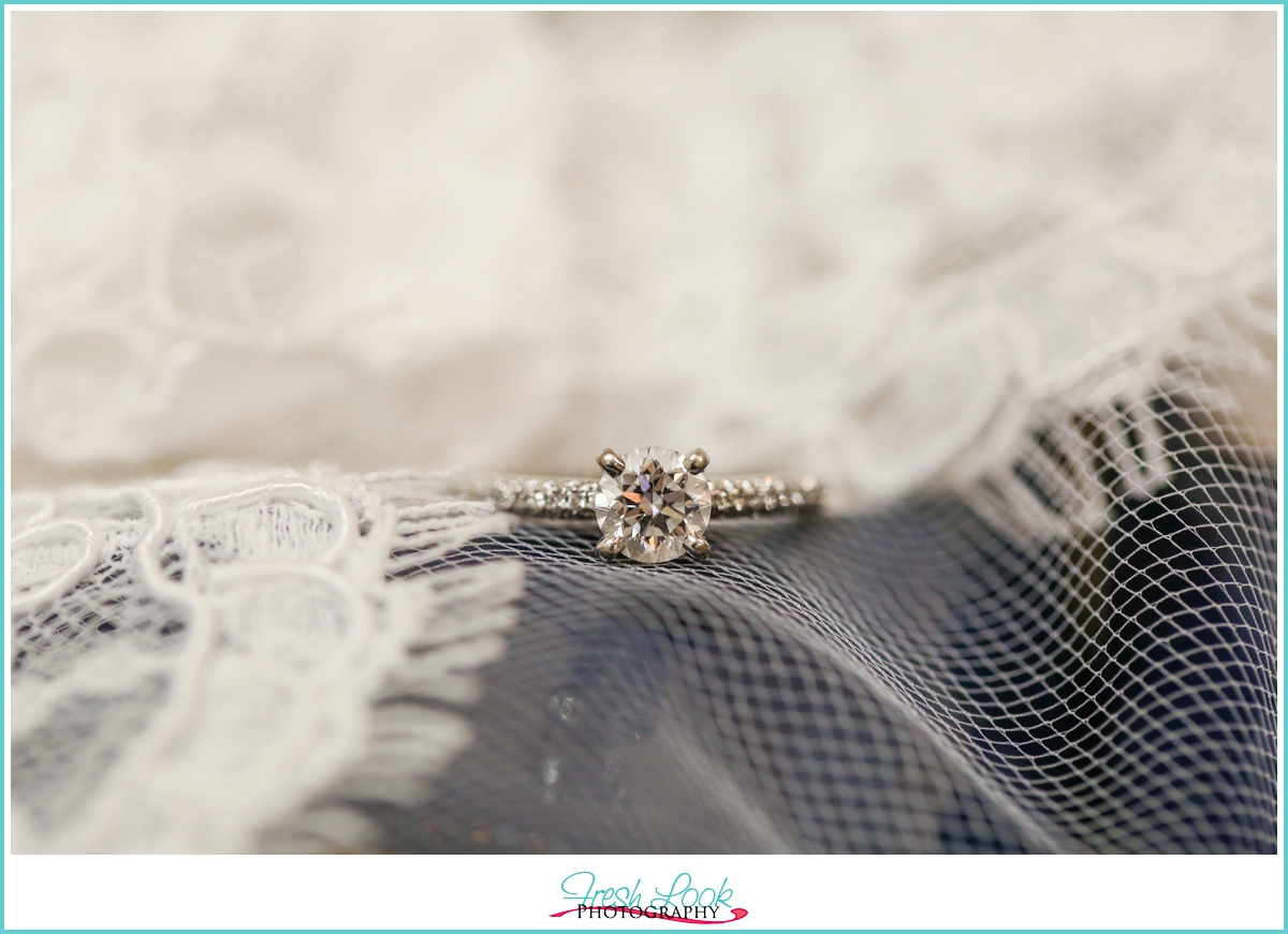 engagement ring on veil