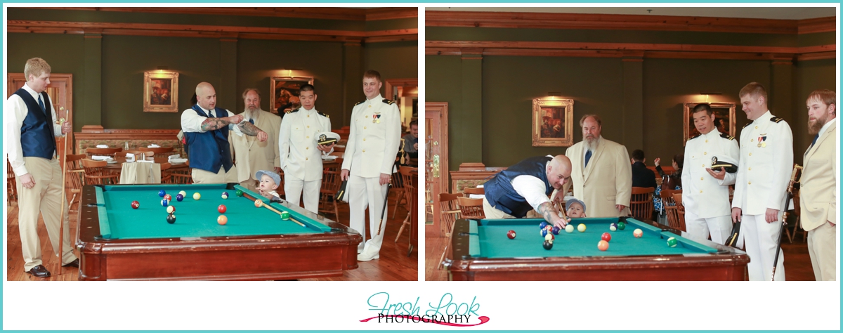 groomsmen playing pool