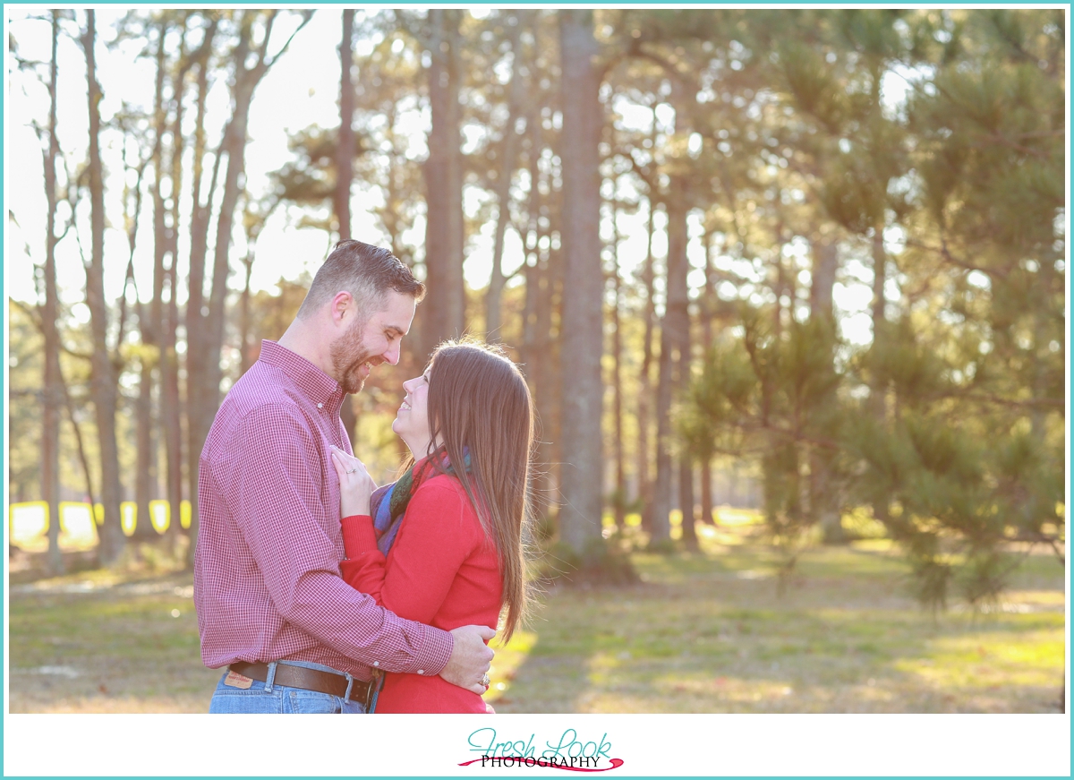 cozy woods engagement shoot