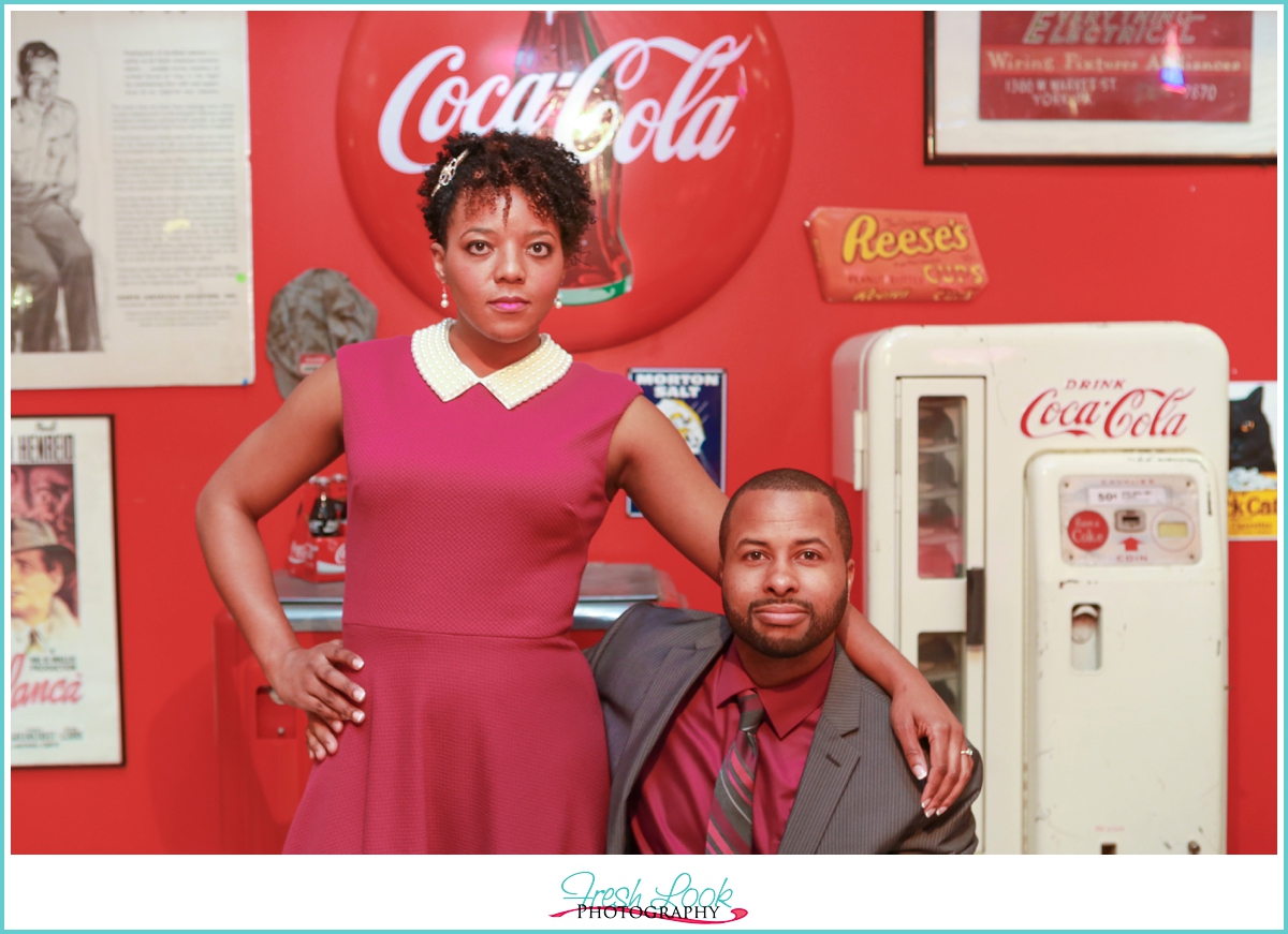 vintage themed engagement shoot