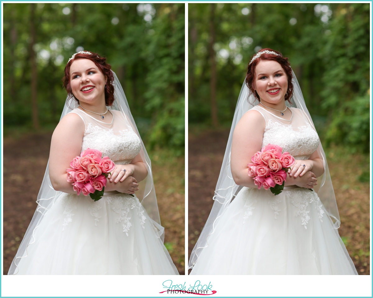 wedding gown and bouquet