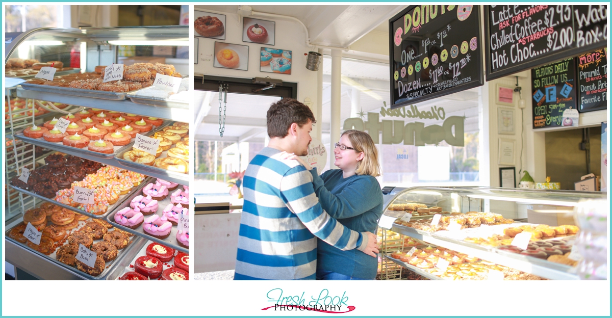 donut shop engagement shoot