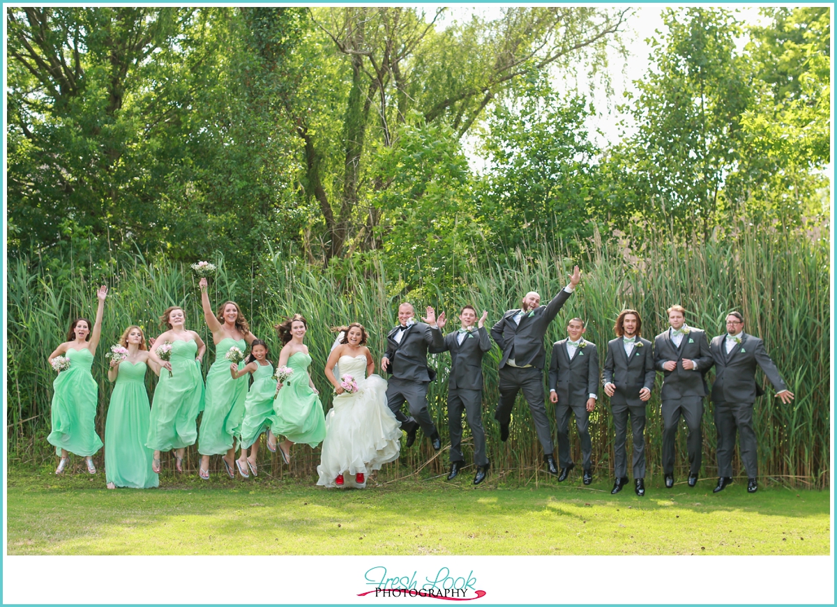 jumping bridal party