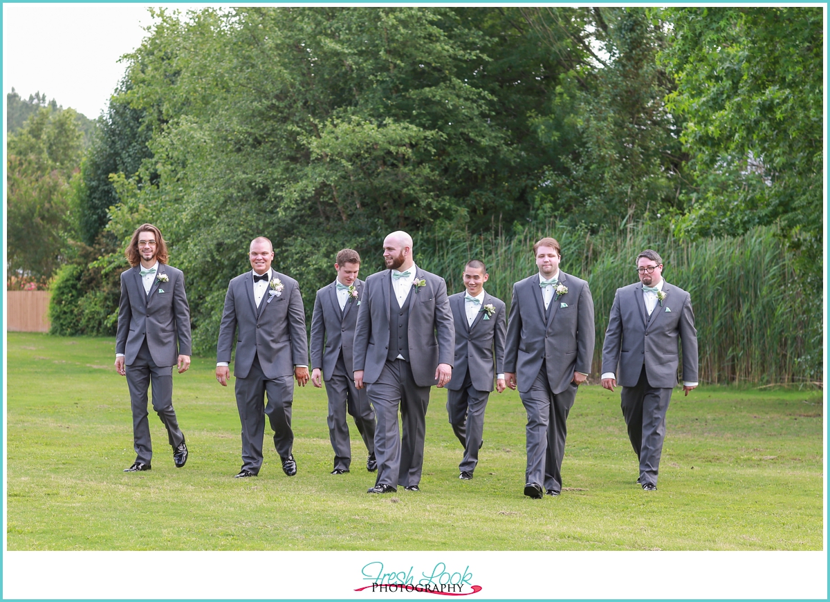 groomsmen walking away