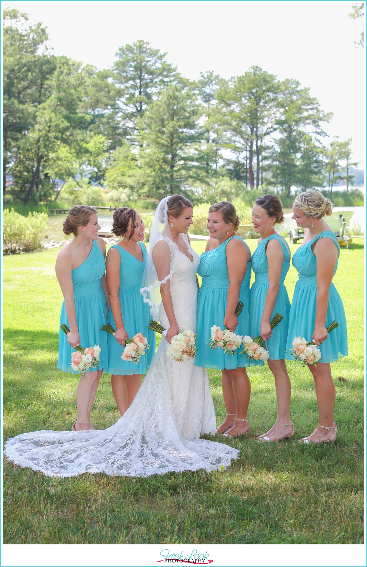bridesmaids and bride