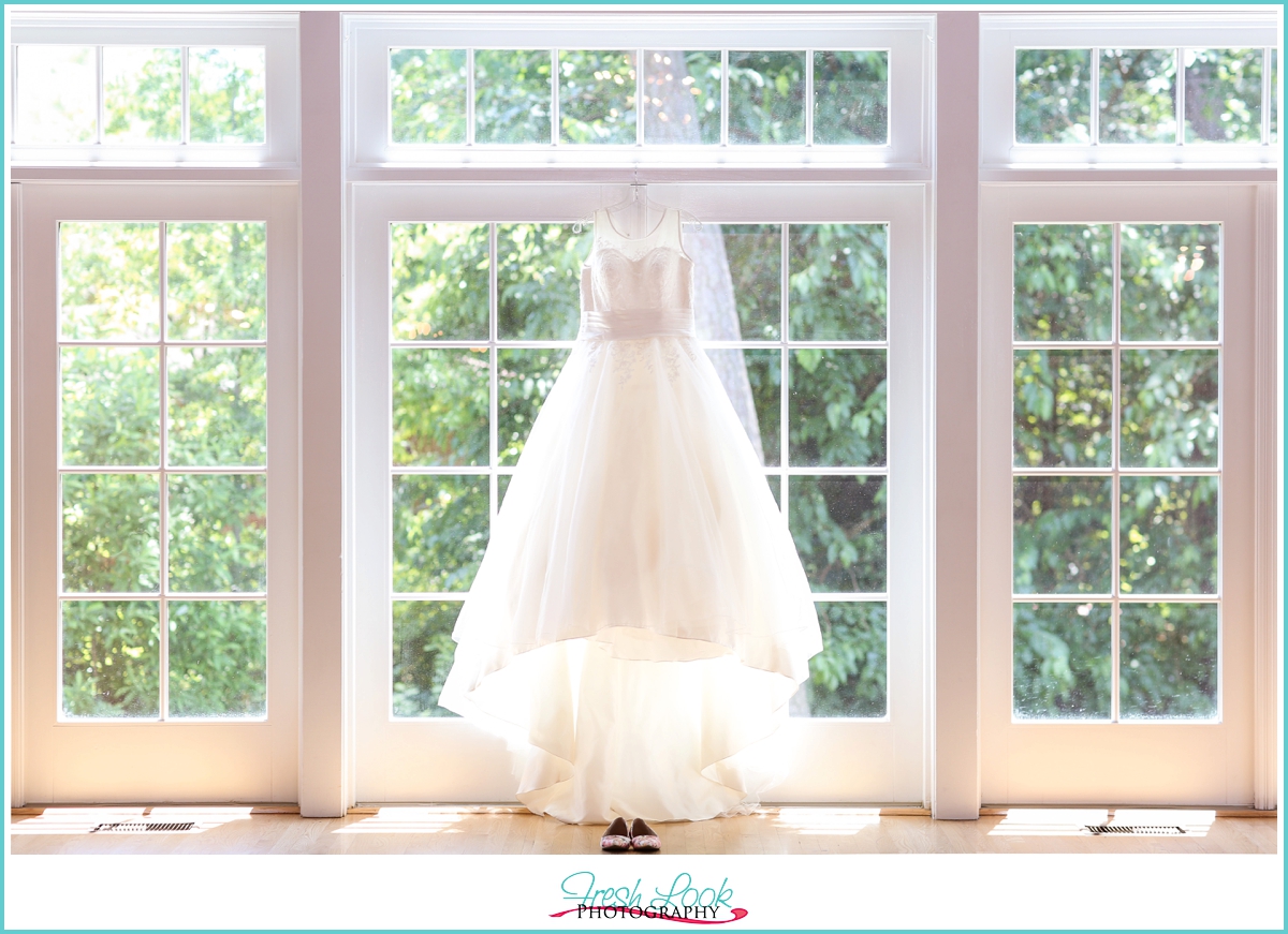 wedding dress in window