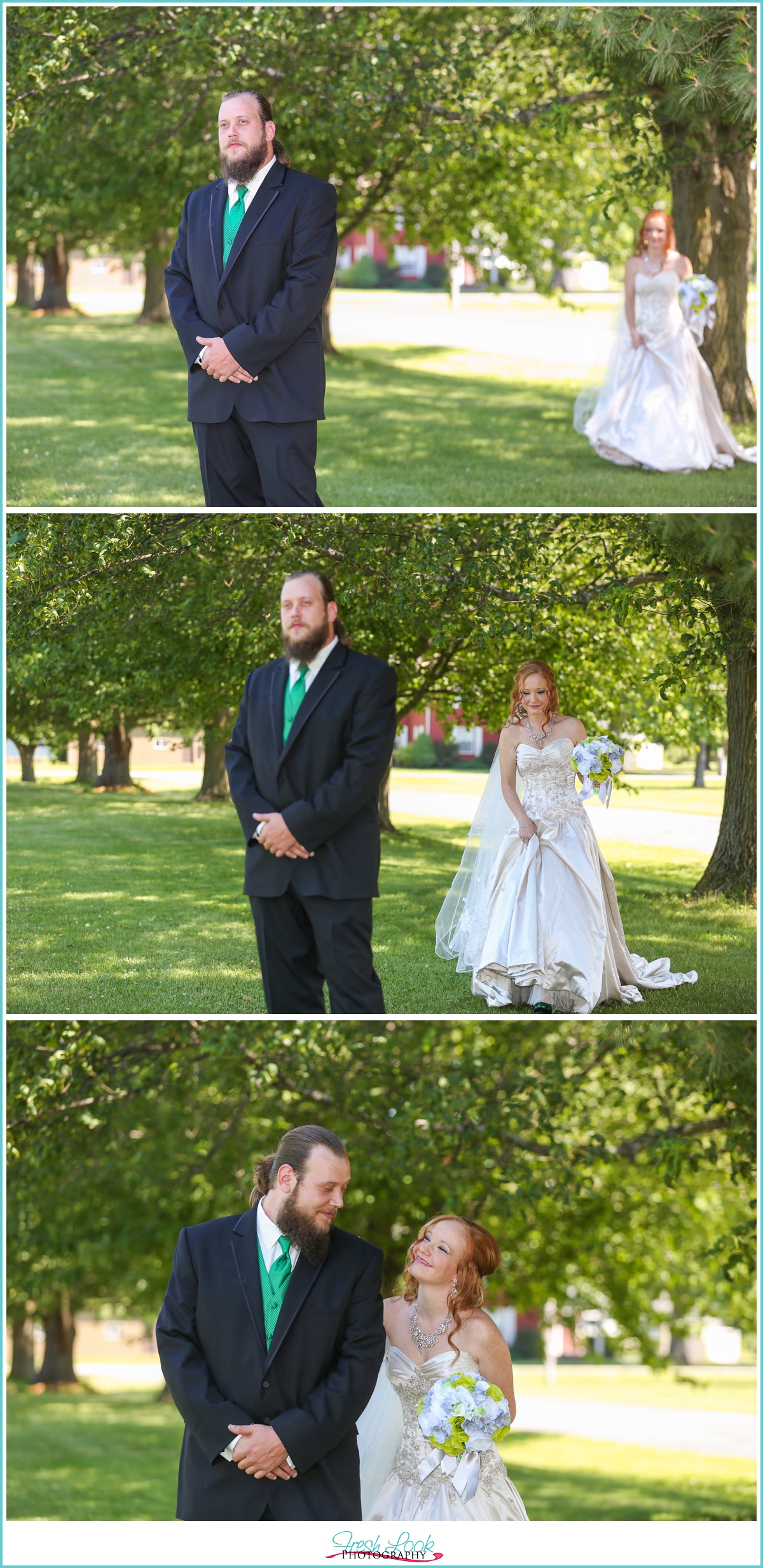 bride and groom first look