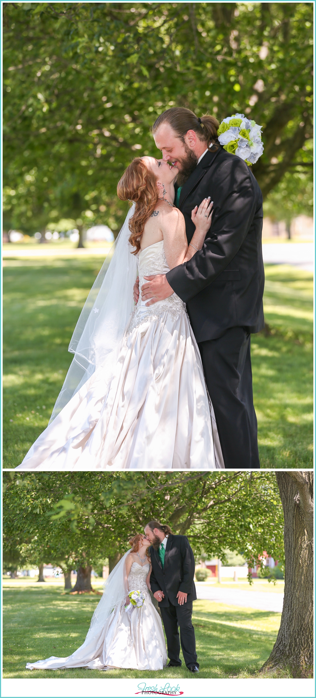 bride and groom kissing