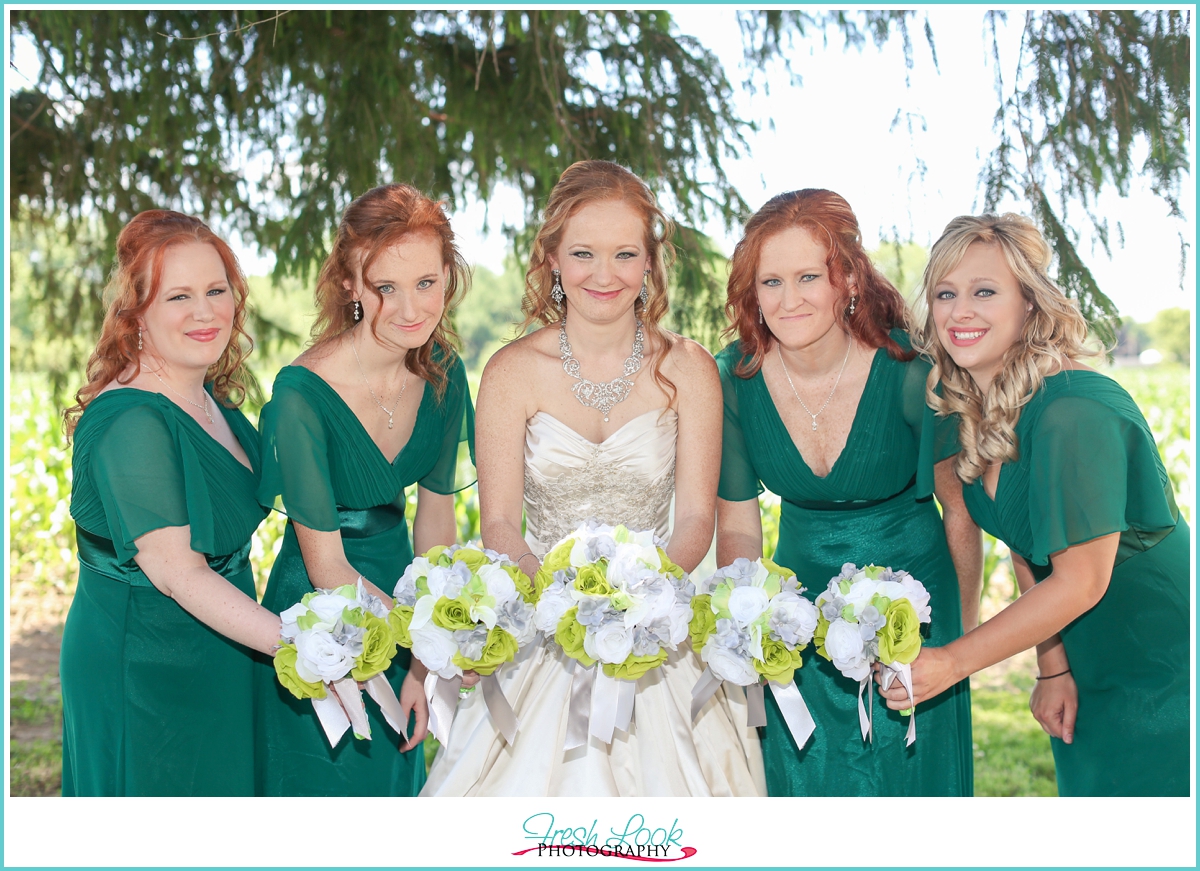 bridesmaids in green