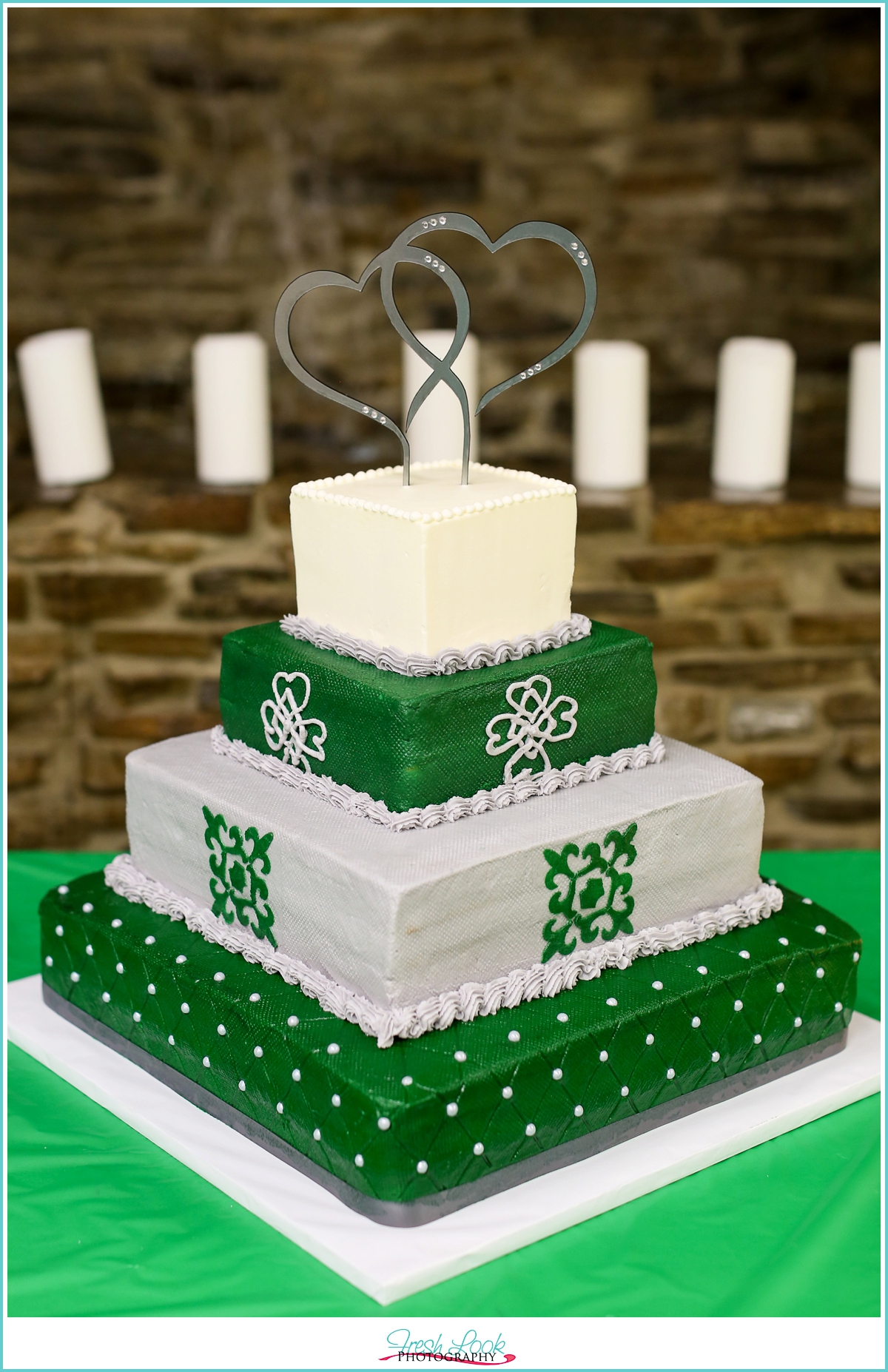 green and cream wedding cake