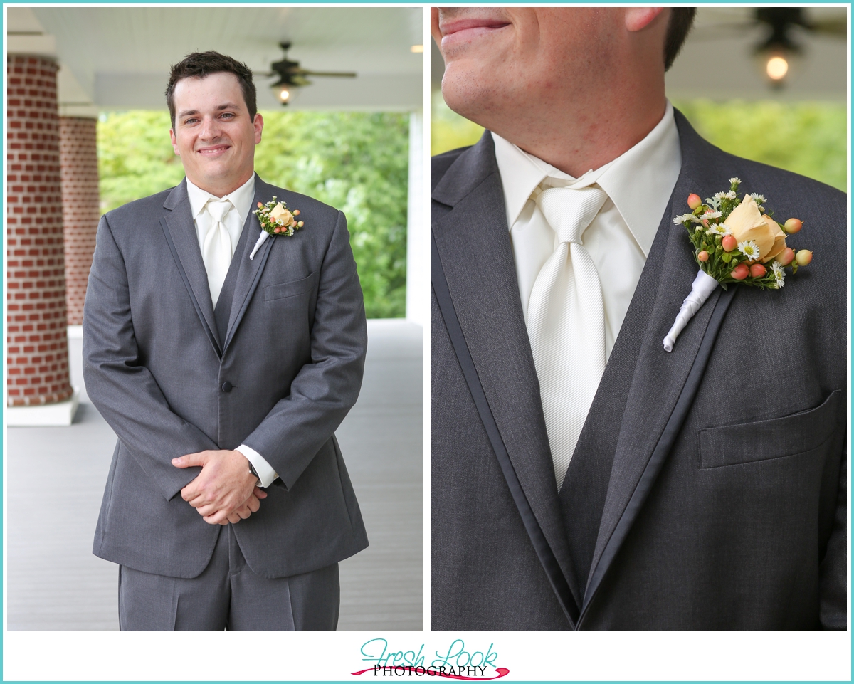 groom in gray suit