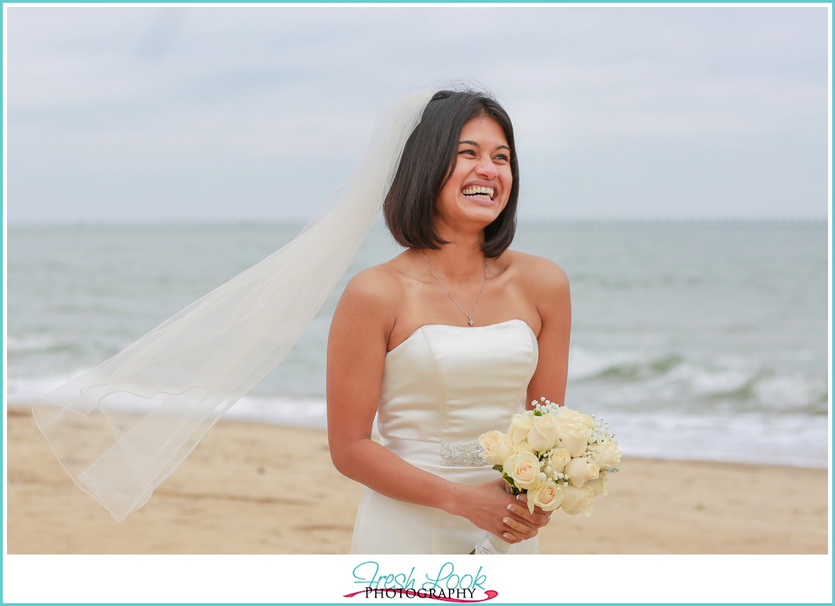 happy bride laughing