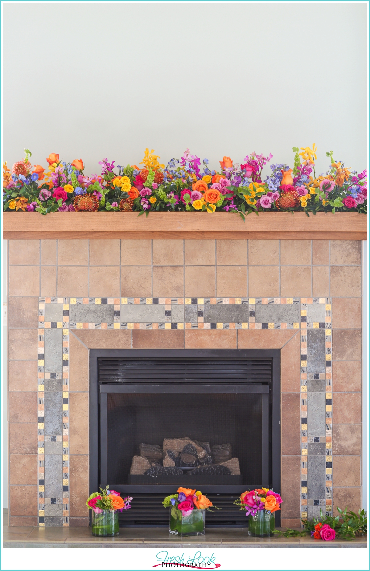 floral fireplace decor