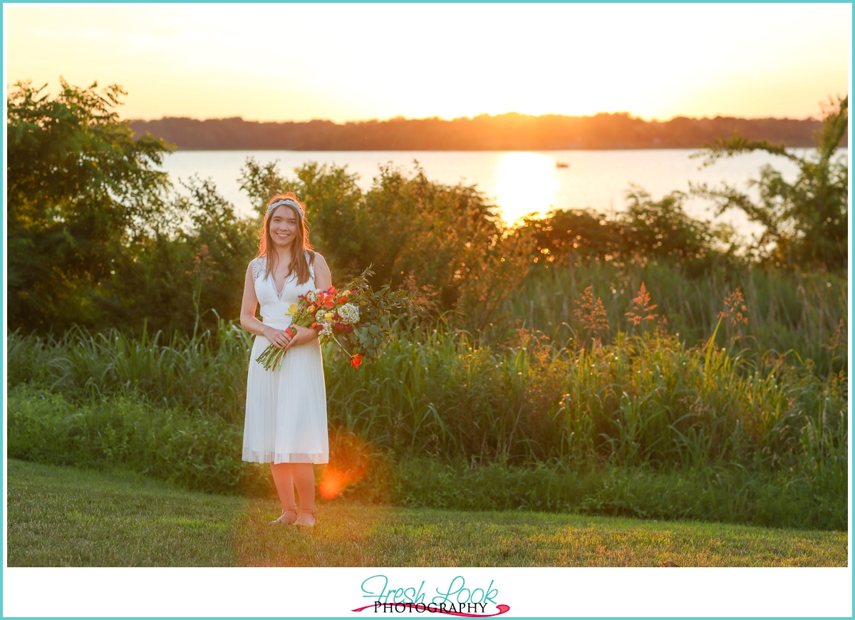 sunset wedding portrait