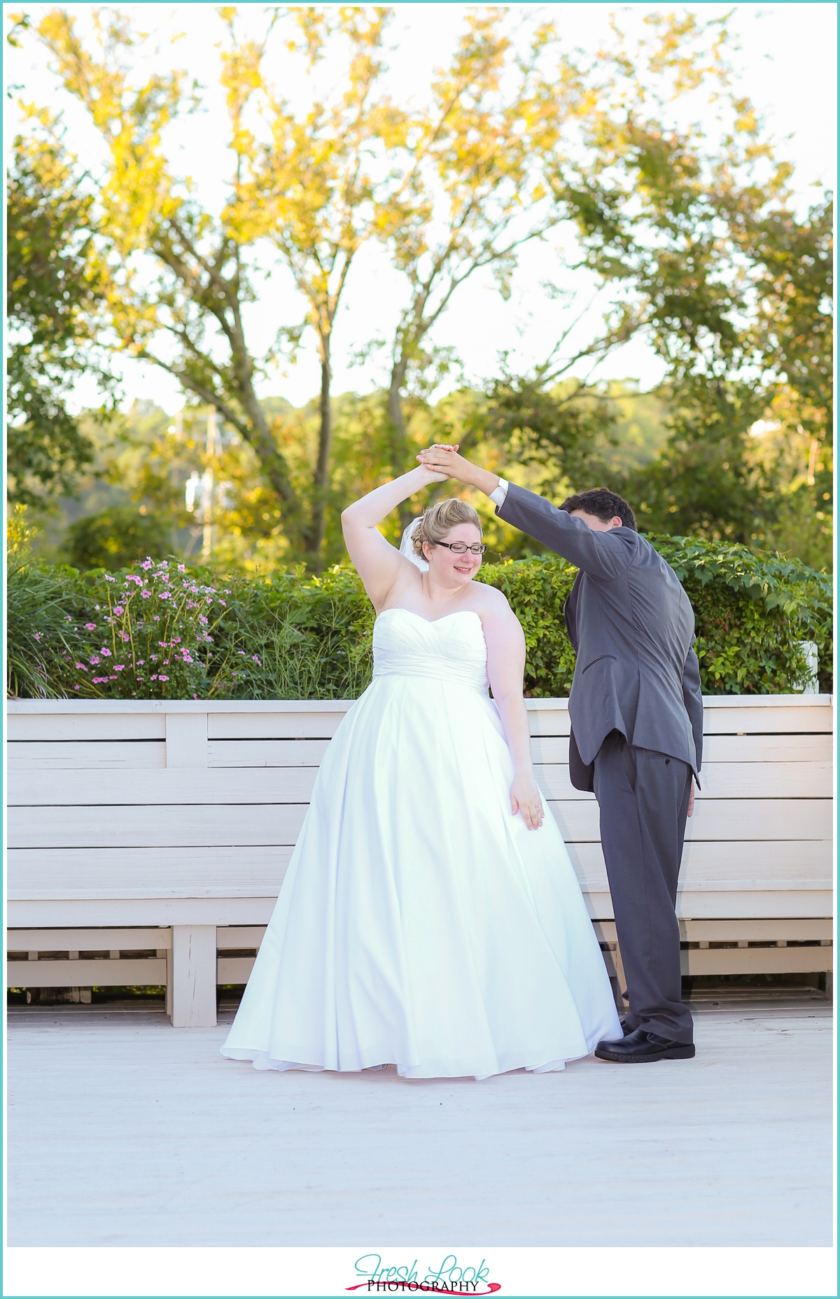 bride dancing outside