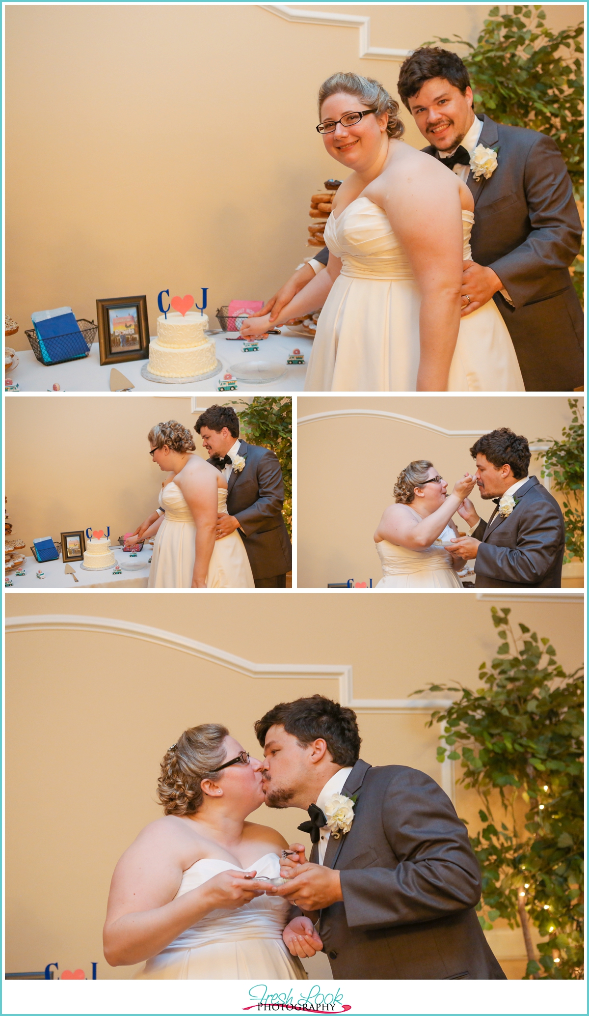 bride and groom cutting the cake