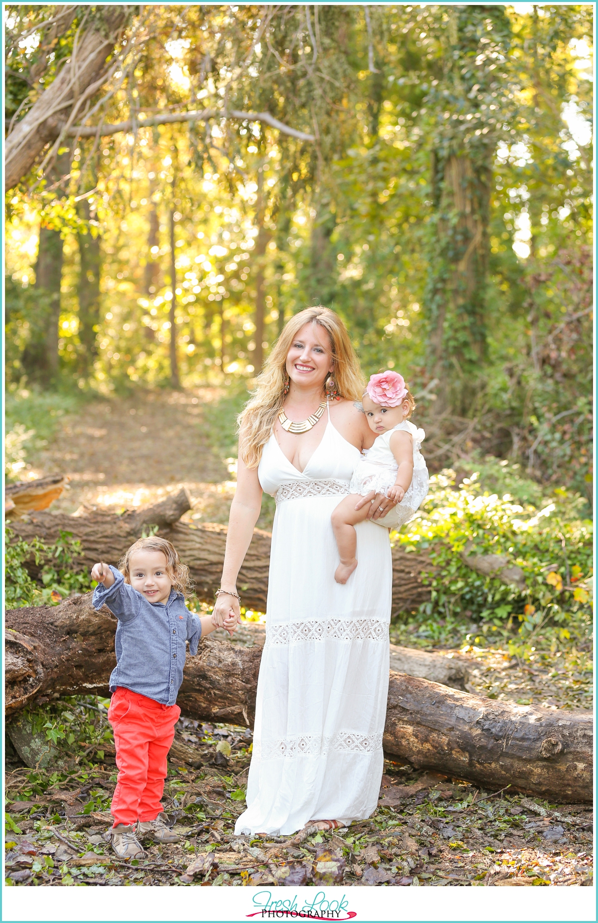 family photos in the woods