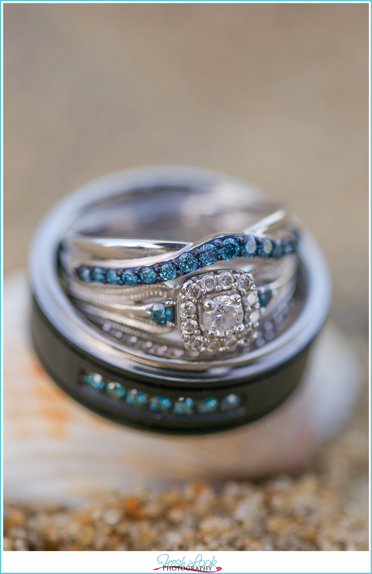 wedding bands with teal jewels